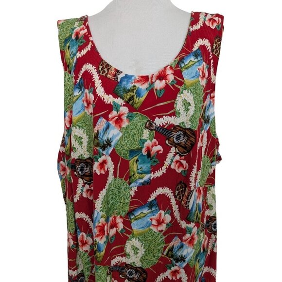 Vintage Hilo Hattie Midi Dress Womens Size 4XL Red Hawaiian Floral Sleeveless - Picture 2 of 9